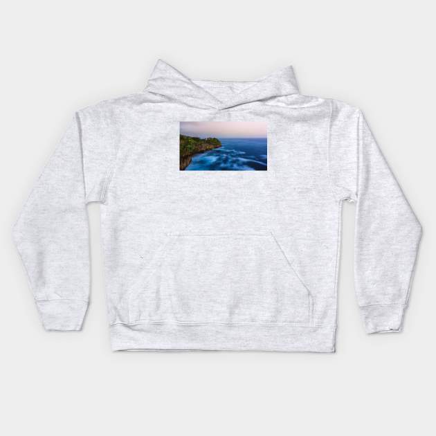 Slow-mo sea waves on a rocky beach Kids Hoodie by 13Lines Art